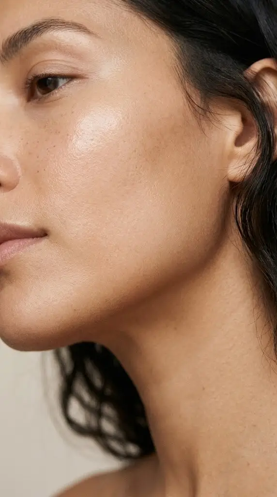 Close-up of healthy glowing skin representing effective skincare and skin health results