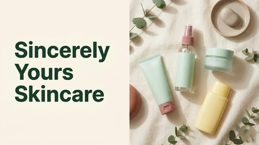 Sincerely Yours Skincare four-product teen routine flatlay with cream and mint green packaging on linen background